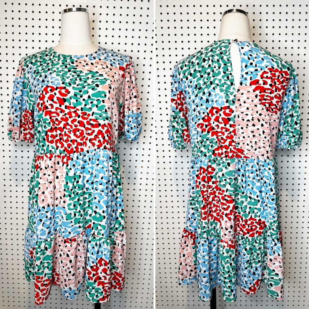 ASOS | Rainbow Animal Print Abstract Tiered Mini Baby Doll Dress or Tunic‎ Sz. 8